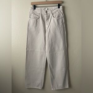 Closed off white classic button fly high waist straight leg jeans